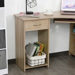 HOMCOM Eckschreibtisch Mit 2 Ablageflächen L-förmiger Schreibtisch Computertisch Mit Tastaturablage Schublade CPU-Ständer E1-Spanplatte Naturholz 120 X 70 X 75 Cm -Homcom 78e3bf0d1315b0e405a78e58b2abc4e9