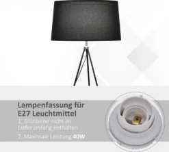 HOMCOM Stehlampe Tripod Schlafzimmer Standleuchte Stehleuchte 40 W Skandinavisch Stoff + Metall Schwarz ∅48 X 156 Cm -Homcom 7913a55165aef60ddc911aa54cb70d51