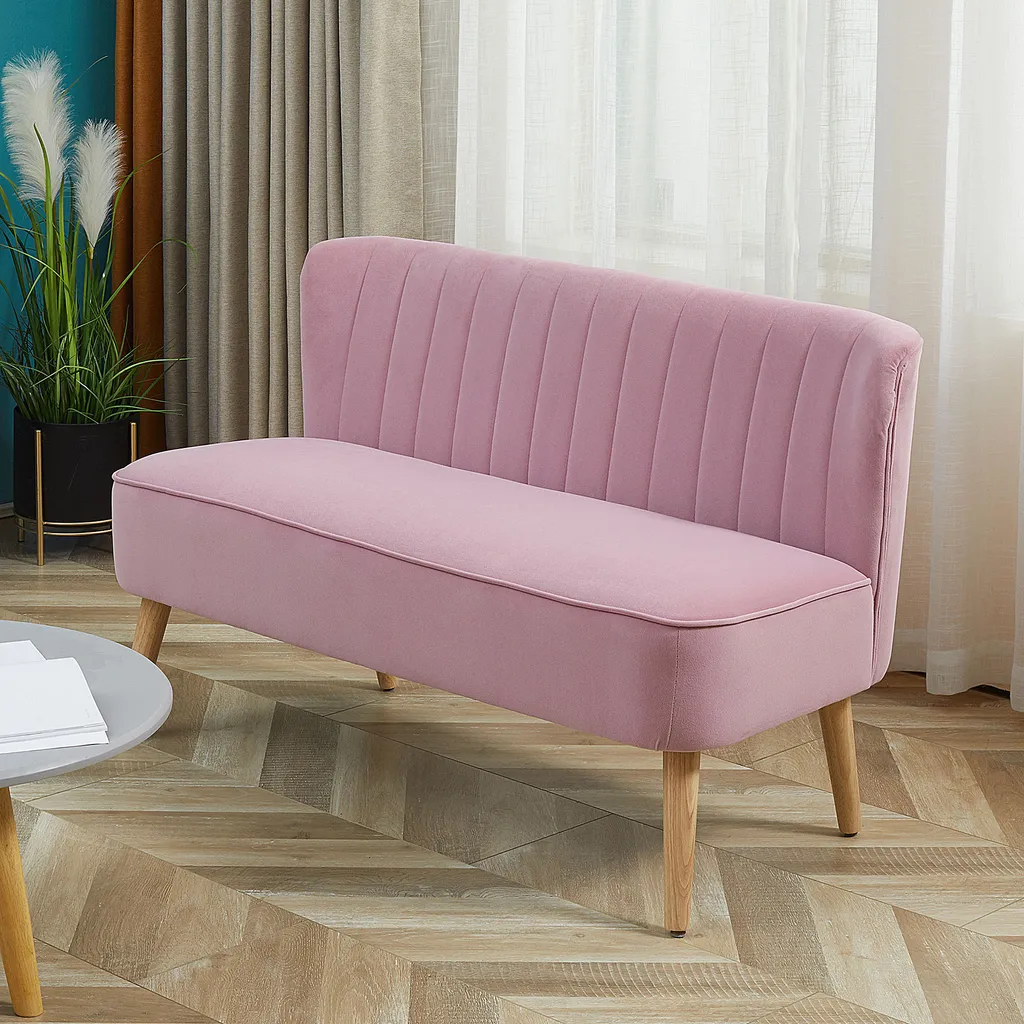 HOMCOM 2-Sitzer Stoffsofa Polstersofa Sitzmöbel Loungesofa Holz Schaumstoff Samtartiges Polyester Rosa 117 X 56,5 X 77 Cm 4 HOMCOM 2-Sitzer Stoffsofa Polstersofa Sitzmöbel Loungesofa Holz Schaumstoff Samtartiges Polyester Rosa 117 X 56,5 X 77 Cm – Bild 2
