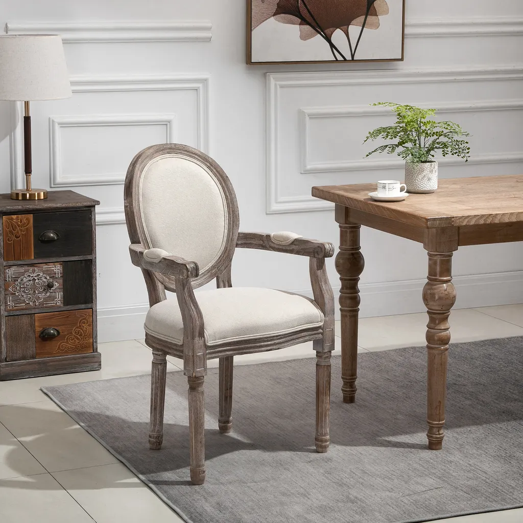 HOMCOM Esszimmerstuhl Retro-Design Küchenstuhl Mit Armlehnen Polsterstuhl Für Wohnzimmer Gummiholz Cremeweiß+ Helle Holzfarbe 56 X 55,5 X 96 Cm 4 HOMCOM Esszimmerstuhl Retro-Design Küchenstuhl Mit Armlehnen Polsterstuhl Für Wohnzimmer Gummiholz Cremeweiß+ Helle Holzfarbe 56 X 55,5 X 96 Cm – Bild 2