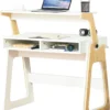 HOMCOM Schreibtisch Stehpult Und Sitzpult Mit Verstellbarem Regal Bürotisch Mit 2 Fächer Home-Office Helles Kiefer Beige Weiß 98 X 56,5 X 100,5 Cm
