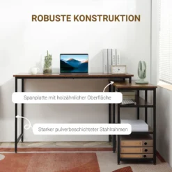 HOMCOM Eckschreibtisch Winkelschreibtisch PC-Tisch Computertisch Bürotisch Regal Schublade L-Form Spanplatte Metall Rustikales Braun 135 X 90 X 79 Cm -Homcom 7a59cb62faccfb6d8eaec41ff5e07dd2