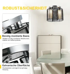 HOMCOM Deckenlampe Vintage Deckenleuchte 2 Flammig Deckenlicht Lampe 2 X E27-Fassung Schwarz Ø47,5 X 33H Cm (Ohne Glühbirnen) -Homcom 7b7a21d72c3a923d1b4a58d82829963e