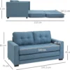 HOMCOM Schlafsofa Klappsofa 2-Sitzer Stoffsofa Bettsofa Sofa Mit Schlaffunktion Sofagarnitur Leinen-Touch Gummiholz Blau 147,5 X 75 X 85 Cm