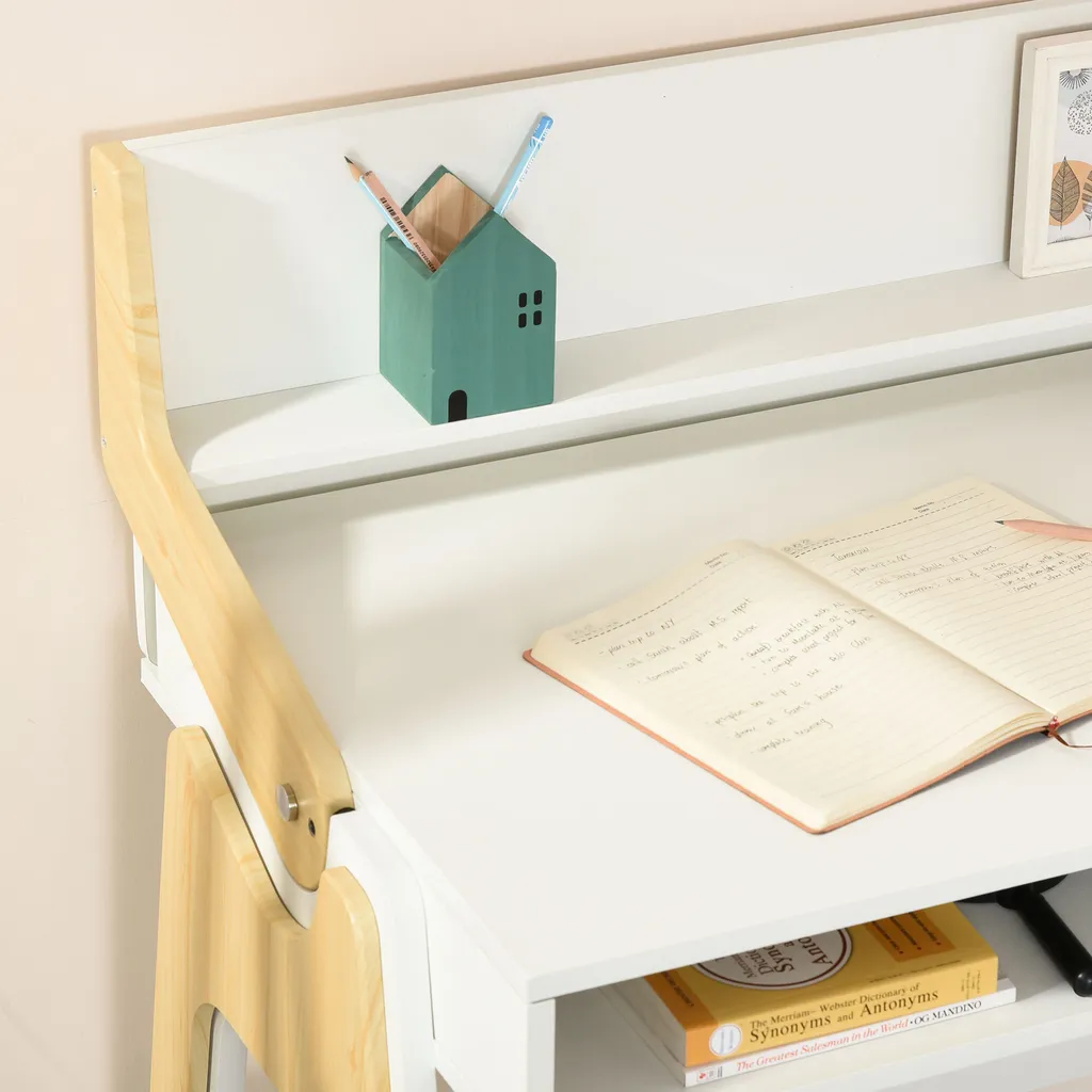 HOMCOM Schreibtisch Stehpult Und Sitzpult Mit Verstellbarem Regal Bürotisch Mit 2 Fächer Home-Office Helles Kiefer Beige Weiß 98 X 56,5 X 100,5 Cm 11 HOMCOM Schreibtisch Stehpult Und Sitzpult Mit Verstellbarem Regal Bürotisch Mit 2 Fächer Home-Office Helles Kiefer Beige Weiß 98 X 56,5 X 100,5 Cm – Bild 9