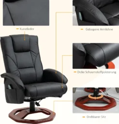 HOMCOM Massagesessel Relaxliege Mit Fußhocker Relaxsessel Liegefunktion Fernsehsessel Liegesessel Mit Massagefunktion 360° Drehbar Kunstleder Stahl Schwarz+Braun 73 X 83 X 106 Cm -Homcom 7dd80e04c6076d63e8c00406165a3214