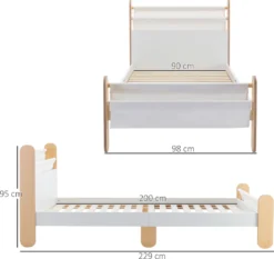 HOMCOM Kinderbett Jugendbett Hausbett Mit Betttasche Spielzeugtasche Ab 3 Jahre Holzbett Kinderzimmer Spielbett Einzelbett Kiefernholz Weiß+Natur 229 X 98 X 95 Cm -Homcom 7de6278fa81e72c1c6c6f21ef8cc2441