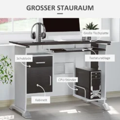 HOMCOM Computertisch Winkelschreibtisch Mit Schubladen Schreibtisch Bürotisch Anti-Rutsch Metall MDF Schwarznuss+Silber 100 X 52 X 75 Cm -Homcom 7e748d246d2f0a1941a44145089b72e5