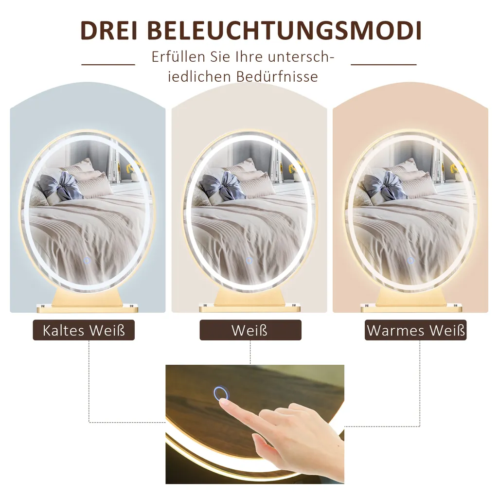 HOMCOM Schminktisch Set Frisierkommode Kosmetiktisch Mit Einstellbarer LED-Beleuchtung Spiegel Gepolsterten Hocker 2 Schubladen Und 1 Lippenstiftraster MDF Stahl Schaumstoff Weiß 80 X 40 X 136 Cm 6 HOMCOM Schminktisch Set Frisierkommode Kosmetiktisch Mit Einstellbarer LED-Beleuchtung Spiegel Gepolsterten Hocker 2 Schubladen Und 1 Lippenstiftraster MDF Stahl Schaumstoff Weiß 80 X 40 X 136 Cm – Bild 4