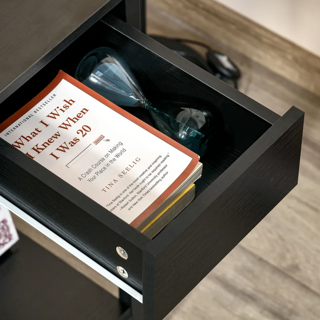 HOMCOM Schreibtisch Mit Regal Computertisch Höhenverstellbar Bürotisch Spanplatte Metall Rustikales Braun+Schwarz 120 X 60 X 75 Cm 10 HOMCOM Schreibtisch Mit Regal Computertisch Höhenverstellbar Bürotisch Spanplatte Metall Rustikales Braun+Schwarz 120 X 60 X 75 Cm – Bild 8