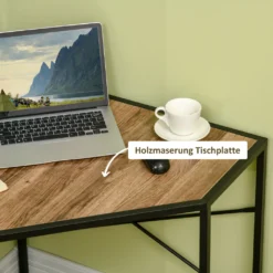 HOMCOM Eckschreibtisch, Platzsparender Arbeitstisch, Schreibtisch Mit Anti-Rutsch-Matt, Computertisch Im Industriedesign, Metall, Braun, 80 X 80 X 77,5 Cm -Homcom 7fecf25d528400b64d0d1b013abb3a66
