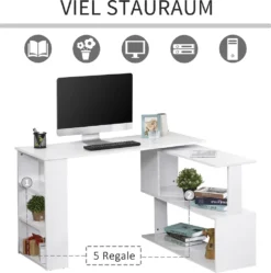 HOMCOM Eckschreibtisch Arbeitstisch Winkelschreibtisch Computertisch Bürotisch Regal L-Form 120 X 110 X 74,5 Cm, I-Form 190 X 50 X 74,5 Cm -Homcom 807bc62f9902f49152ca560e9ed4fcb2