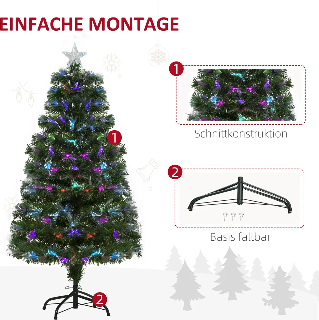 HOMCOM Weihnachtsbaum 1,2 M Christbaum Kunsttanne 130 Zweige Metallfuß PVC Mehrfarbige Lichteffekte Ø66 X 120H Cm 8 HOMCOM Weihnachtsbaum 1,2 M Christbaum Kunsttanne 130 Zweige Metallfuß PVC Mehrfarbige Lichteffekte Ø66 X 120H Cm – Bild 6