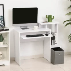 HOMCOM Computertisch, Schreibtisch, Bürotisch, Gamingtisch, PC-Tisch Mit Tastaturablage, Schublade, E1 Spanplatte, Weiß, 100 X 40 X 86,6 Cm -Homcom 81a7ff0324c405f6fd4f78161ca845b9