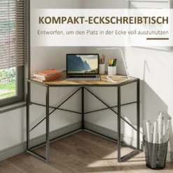 HOMCOM Eckschreibtisch, Platzsparender Arbeitstisch, Schreibtisch Mit Anti-Rutsch-Matt, Computertisch Im Industriedesign, Metall, Braun, 80 X 80 X 77,5 Cm -Homcom 81ffa96d2591e62997700bad7abbfe07