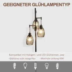 HOMCOM Stehlampe 3-flammige Retro Stehleuchte Dimmbare Lichtstärke Mit Tritt-Schalter Im Industrie-Design Standleuchte Wohnzimmerlampe Stahl Schwarz 30 X 30 X 170,5 Cm -Homcom 8222195f956e20a5daa6bf8353df297a