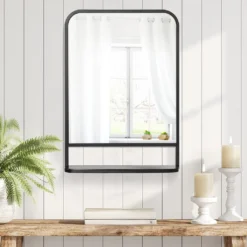 HOMCOM Wandspiegel 70 X 50cm Wohnzimmerspiegel Hängespiegel Dekospiegel Rechteck Mit Ablagefläche Für Eingangsbereich Schlafzimmer Modern Elegant Schwarz -Homcom 82448ee0010944bc59aa991461c831ef