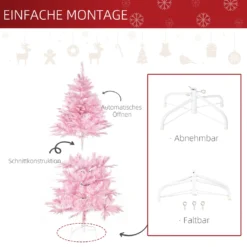 HOMCOM Künstlicher Weihnachtsbaum 1,5 M Christbaum Mit Abnehmbarer Und Faltbarer Basis Tannenbaum Einfacher Aufbau 576 Äste Flammhemmend Automatisch PVC Rosa Ø75 X 150 Cm -Homcom 824ac42599337bed64685e7abf9ab0bf