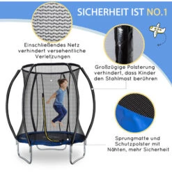 HOMCOM Trampolin Ø225 Cm Gartentrampolin Mit Sicherheitsnetz Für Koordination Train Randabdeckung Gepolstert Stahl Schwarz Bis 100 Kg -Homcom 82862250 4