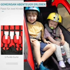 HOMCOM Kinderfahrradanhänger Für 2 Kinder Inkl. Reflektoren U. Fahne Rot + Weiß -Homcom 82864026 4