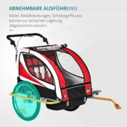 HOMCOM Kinderfahrradanhänger Für 2 Kinder Inkl. Reflektoren U. Fahne Rot + Weiß -Homcom 82864026 5