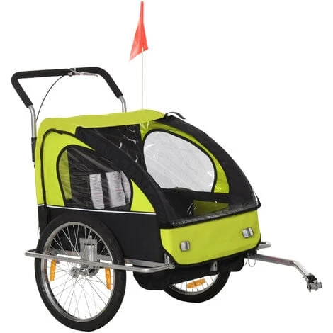HOMCOM Kinderanhänger Fahrradanhänger Kinder Radanhänger Für 2 Kinder Mit Fahne Regenschutz Atmungsaktiv Stahl Grün+Schwarz 142 X 85 X 105 Cm 3 HOMCOM Kinderanhänger Fahrradanhänger Kinder Radanhänger Für 2 Kinder Mit Fahne Regenschutz Atmungsaktiv Stahl Grün+Schwarz 142 X 85 X 105 Cm