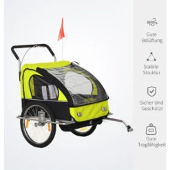 HOMCOM Kinderanhänger Fahrradanhänger Kinder Radanhänger Für 2 Kinder Mit Fahne Regenschutz Atmungsaktiv Stahl Grün+Schwarz 142 X 85 X 105 Cm 11 HOMCOM Kinderanhänger Fahrradanhänger Kinder Radanhänger Für 2 Kinder Mit Fahne Regenschutz Atmungsaktiv Stahl Grün+Schwarz 142 X 85 X 105 Cm -Homcom 82864027 5