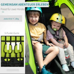 HOMCOM Kinderanhänger Fahrradanhänger Für 2 Kinder Mit Universalkupplung 155 X 88 X 108cm Grün -Homcom 82864029 5