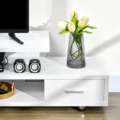 HOMCOM TV-Lowboard Fernsehschrank TV Schrank Mit Modernem Design Fernsehtisch Sideboard Mit Schublade Und Offene Regal Bis Zu 45 Zoll Weiß 135 X 35 X 41,7 Cm -Homcom 828da787010642a61444585d1cb9289a