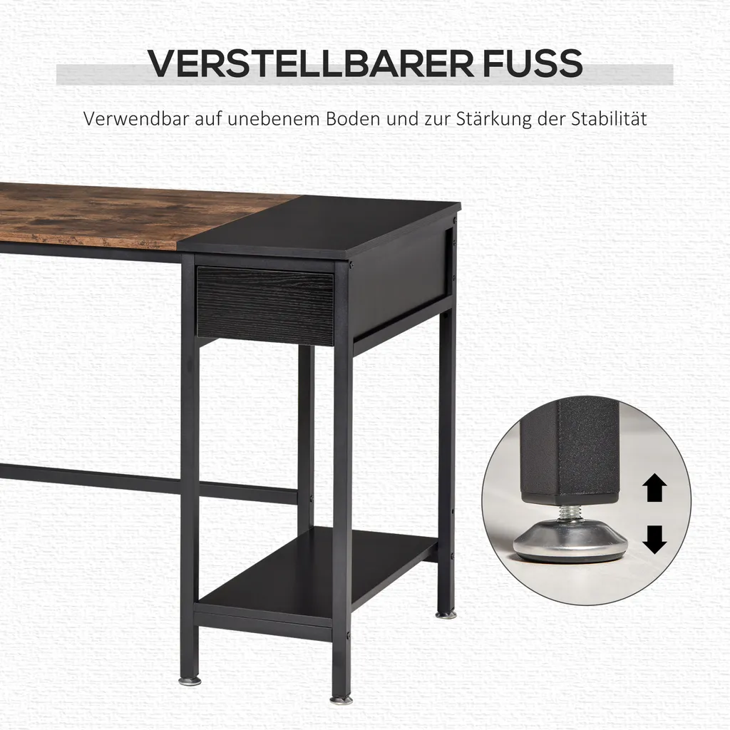 HOMCOM Schreibtisch Mit Regal Computertisch Höhenverstellbar Bürotisch Spanplatte Metall Rustikales Braun+Schwarz 120 X 60 X 75 Cm 6 HOMCOM Schreibtisch Mit Regal Computertisch Höhenverstellbar Bürotisch Spanplatte Metall Rustikales Braun+Schwarz 120 X 60 X 75 Cm – Bild 4