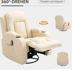 HOMCOM Massagesessel Fernsehsessel Relaxsessel TV Sessel Wärmefunktion Wippenfunktion Mit Fernbedienung Liegefunktion Cremeweiß 85 X 94 X 104 Cm -Homcom 82c32a5522e542f44a116b1facdcd143