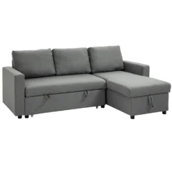 HOMCOM Ecksofa Mit Schlaffunktion Stauraum Eckcouch Mit Bettkasten Chaiselongue Schlafsofa Stoffsofa L-Form Leinen-Touch Hellgrau 211,5 X 146 X 85 Cm