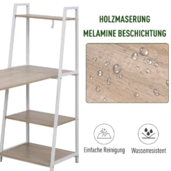 HOMCOM Schreibtisch Klappbar Mit 4 Tier Bücherregal, Computertisch, Bürotisch, E1 Spanplatte, Metallrahmen, Natur+Weiß, 106 X 48 X 128 Cm -Homcom 83cd8bb5445d539feea93f795ffc800f