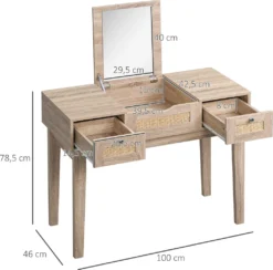HOMCOM Schminktisch Rattan Design Frisiertisch Mit 2 Schubladen Und Spiegel Schreibtisch Kosmetiktisch Für Schlafzimmer Spanplatte Naturholz 100 X 46 X 78,5 Cm -Homcom 83e18dea061077068e003ba047dca195