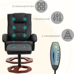 HOMCOM Massagesessel Relaxliege Mit Fußhocker Relaxsessel Liegefunktion Fernsehsessel Liegesessel Mit Massagefunktion 360° Drehbar Kunstleder Stahl Schwarz+Braun 73 X 83 X 106 Cm -Homcom 857a3b2a2a293326e09562e2bfb98a9a