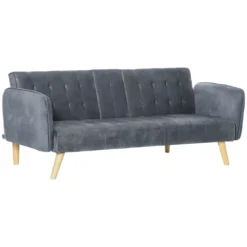 HOMCOM 2-1 Design Schlafsofa Klappsofa 3-Sitzer Stoffsofa Chaiselongue Bettsofa Sofagarnitur Verstellbarer Winkel Dunkelgrau 183 X 87 X 75 Cm