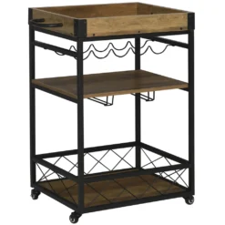 HOMCOM Rollwagen Servierwagen Auf Rollen, Küchenwagen Mit Weinregal Und Glashalter, Mit Bremsen, Metall, 77 X 44,5 X 91 Cm