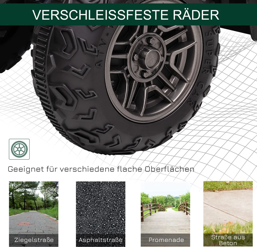 HOMCOM Elektro Kinderquad, Elektro-Quad Mit LED Und Musik, Elektroauto, Kinderfahrzeug Für Kinder Ab 3 Jahren, Kindermotorrad, Schwarz+Grün, 88 X 45 X 50 Cm 8 HOMCOM Elektro Kinderquad, Elektro-Quad Mit LED Und Musik, Elektroauto, Kinderfahrzeug Für Kinder Ab 3 Jahren, Kindermotorrad, Schwarz+Grün, 88 X 45 X 50 Cm – Bild 6