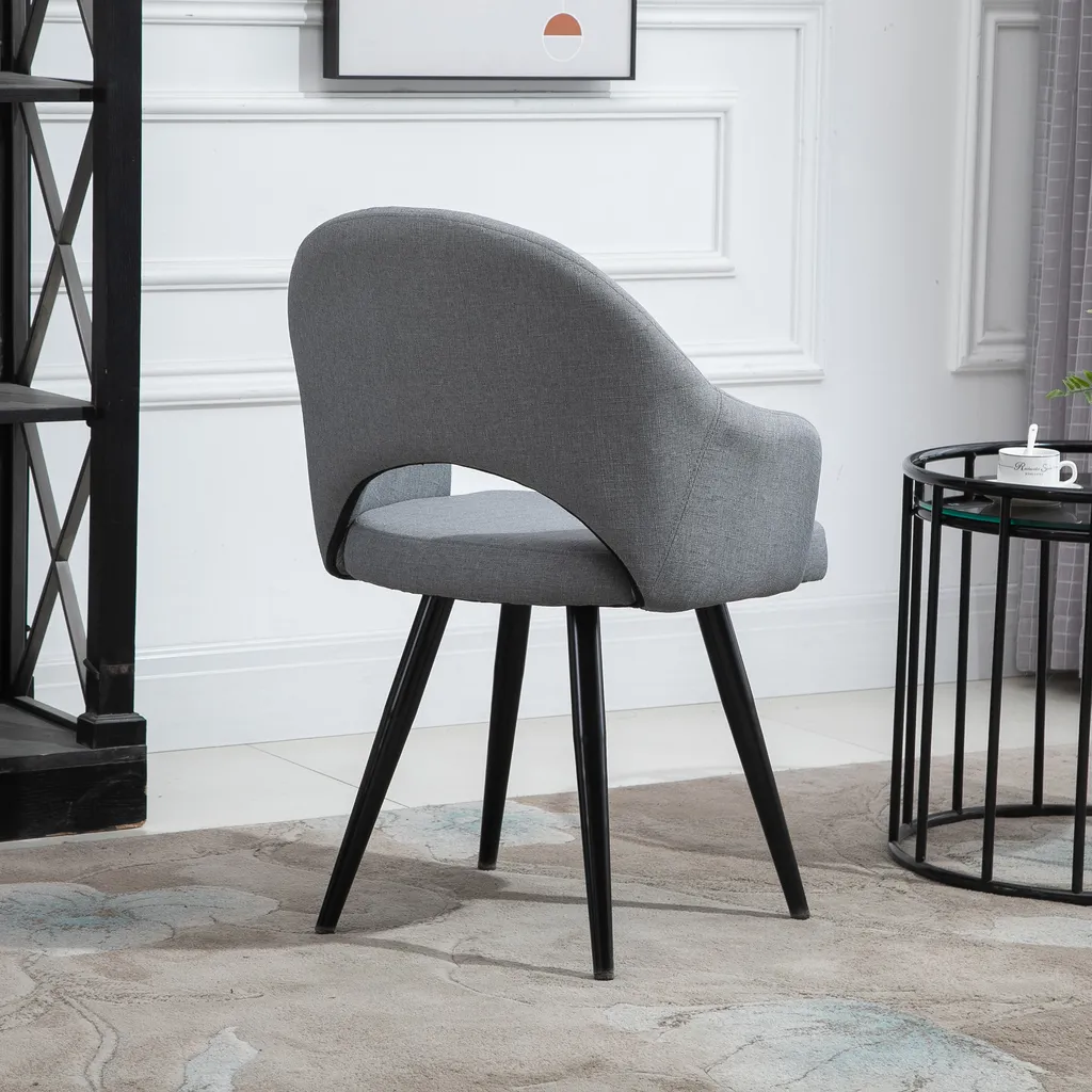 HOMCOM Esszimmerstuhl, Wohnzimmerstuhl, Bürostuhl, Polsterstuhl, Sessel Mit Armlehne, Leinen Stahl, Grau, 56 X 58,5 X 84,5 Cm 8 HOMCOM Esszimmerstuhl, Wohnzimmerstuhl, Bürostuhl, Polsterstuhl, Sessel Mit Armlehne, Leinen Stahl, Grau, 56 X 58,5 X 84,5 Cm – Bild 6