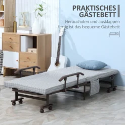 HOMCOM Klappbett Gästebett Mit Rollen Sessel Mit 5-stufig Verstellbarer Rückenlehne Reisebett Stahlrahmen Hellgrau+Schwarz 190 X 76 X 33 Cm -Homcom 88b1759a9a64333fc79f3cfd809eefe6