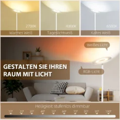 HOMCOM LED Stehleuchte, 25 W Dimmbare Stehlampe Mit 7 Funktion, Schwenkbare Standleuchte Mit Einseitigem Licht, Wi-Fi Kontrolle, Musik Für Wohnzimmer, Schlafzimmer -Homcom 893fd1ebf12ab11f943d6258cdf9aa89