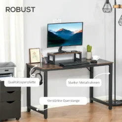 HOMCOM Computertisch Schreibtisch PC Tisch Bürotisch Industriestil Spanplatte Metall Rustikales Braun+Schwarz 120 X 60 X 73,5 Cm 16 HOMCOM Computertisch Schreibtisch PC Tisch Bürotisch Industriestil Spanplatte Metall Rustikales Braun+Schwarz 120 X 60 X 73,5 Cm -Homcom 89b79cd655f10d4943691d7613fb1214