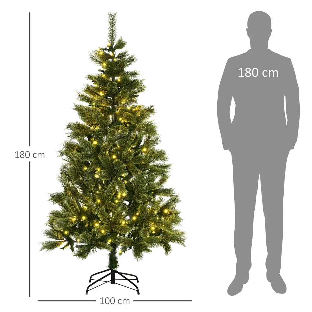 HOMCOM 180 Cm Weihnachtsbaum Mit Standfuß Künstlich Naturgetreu Tannenbaum Mit 586 Astspitzen 240 LED-Leuchten Weiß Lichtfarbe Für Weihnachtsfest PVC Eisen Grün 5 HOMCOM 180 Cm Weihnachtsbaum Mit Standfuß Künstlich Naturgetreu Tannenbaum Mit 586 Astspitzen 240 LED-Leuchten Weiß Lichtfarbe Für Weihnachtsfest PVC Eisen Grün – Bild 3