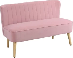 HOMCOM 2-Sitzer Stoffsofa Polstersofa Sitzmöbel Loungesofa Holz Schaumstoff Samtartiges Polyester Rosa 117 X 56,5 X 77 Cm