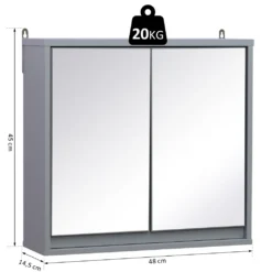 HOMCOM Spiegelschrank Badschrank Hängeschrank Badmöbel Wandschrank Mehrzweckschrank Holz Grau 48 X 14,5 X 45 Cm -Homcom 8ac42d2db256fbb367b9162f8414fd9d
