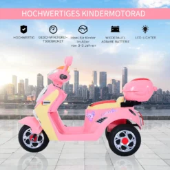HOMCOM Elektro Kindermotorrad Elektromotorrad Kinderelektroauto Kinderfahrzeug Dreirad, 6V, Metall+PP, 108x51x75cm (Rosa+Gelb) -Homcom 8c284fe68165063772d3ab556672d043