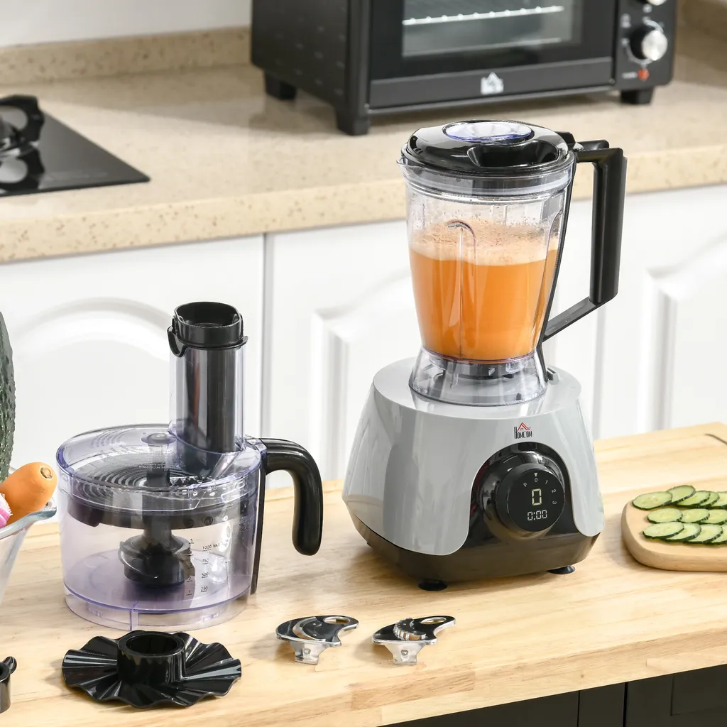 HOMCOM Küchenmaschine Mit 1L Schlüssel 1,25L Mixbehälter 4-Blatt-Messer Zum Schneiden, Zerkleinern, Verquirlen, Hacken, Mahlen, Mixen Und Mischen 3 Geschwindigkeitsstufen 650W 6 HOMCOM Küchenmaschine Mit 1L Schlüssel 1,25L Mixbehälter 4-Blatt-Messer Zum Schneiden, Zerkleinern, Verquirlen, Hacken, Mahlen, Mixen Und Mischen 3 Geschwindigkeitsstufen 650W – Bild 4