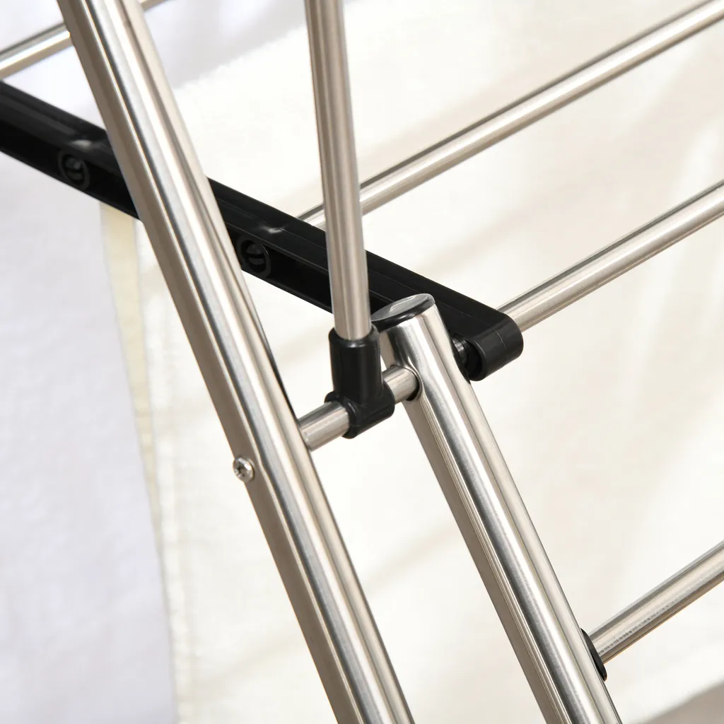 HOMCOM Kleiderständer Wäschetrockner Wäscheständer Standtrockner Zusammenklappbar Großer Trockenraum Edelstahl 138,5x63x208cm 10 HOMCOM Kleiderständer Wäschetrockner Wäscheständer Standtrockner Zusammenklappbar Großer Trockenraum Edelstahl 138,5x63x208cm – Bild 8