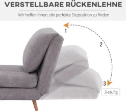 HOMCOM 2-in-1 Schlafsofa Schlafsessel Verstellbar Klappmatratze Gästebett ,Chaiselongue Im Cord-Optik, Für Schlafzimmer, Wohnzimmer Hellgrau 82 X 89 X 83 Cm -Homcom 8d4be0e04471df5aa82e14103229d713