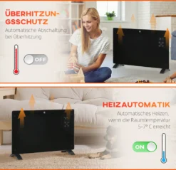HOMCOM Heizlüfter Elektroheizung 1000/2000W Konvektor-Heizung Freistehend/ Wandmontage Mit Timer Leise Heizung Mit Fernbedienung Und LED-Display Kippschutz Für Raum 25 M² Schwarz 78 X 24 X 52cm -Homcom 8db704144dd125004cd6736eeb94c0ab